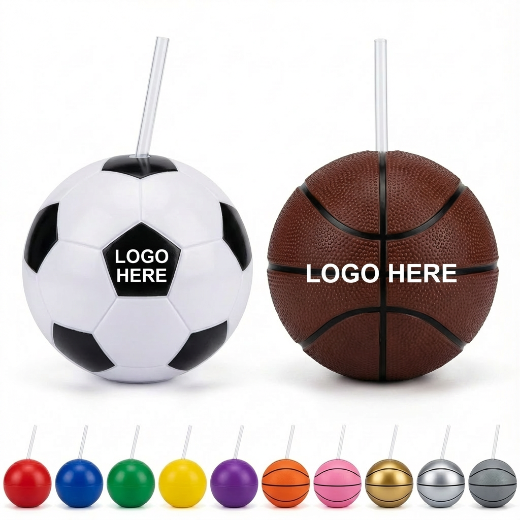 Playful Sports Ball Plastic Cup with Straw Lid
