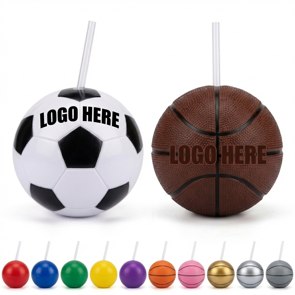 Playful Sports Ball Plastic Cup with Straw Lid